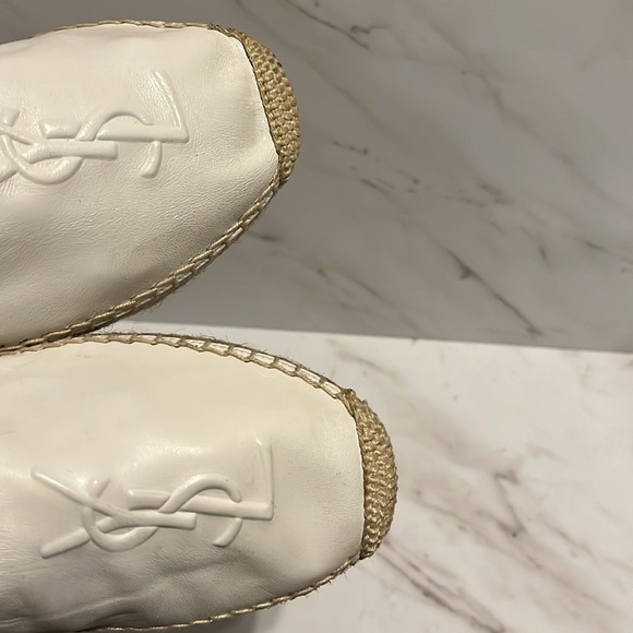 NEW SAINT LAURENT Logo-embossed leather espadrilles sz 38 - Picture 7 of 8